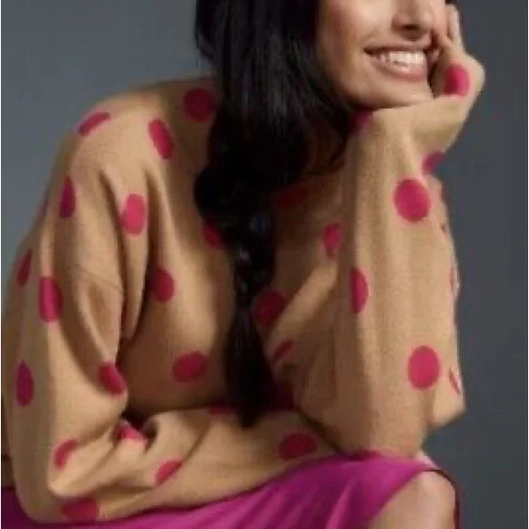Maeve by Anthropologie Polka Dot Sweater - Tan and Pink - Picture 3 of 4